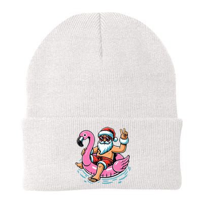 Christmas In July Santa Flamingo Summer Xmas Knit Cap Winter Beanie