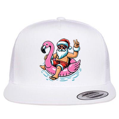 Christmas In July Santa Flamingo Summer Xmas Flat Bill Trucker Hat