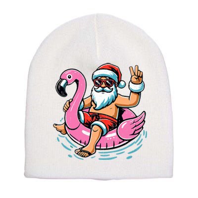 Christmas In July Santa Flamingo Summer Xmas Short Acrylic Beanie