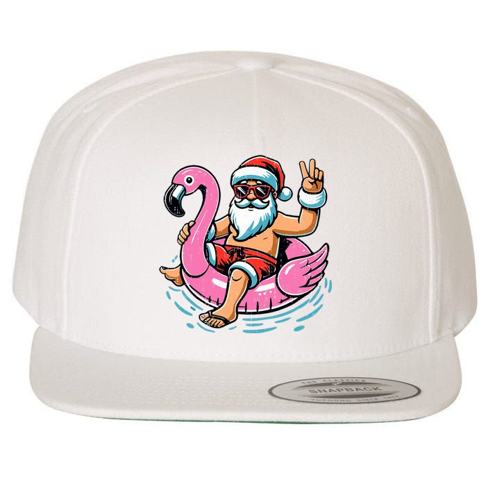 Christmas In July Santa Flamingo Summer Xmas Wool Snapback Cap