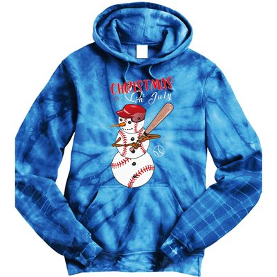 Christmas In July For Baseball Fan Snowman Snowman Baseball Tie Dye Hoodie