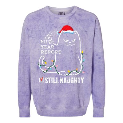 Christmas In July Mid Year Report Still Naughty Santa Cat Colorblast Crewneck Sweatshirt