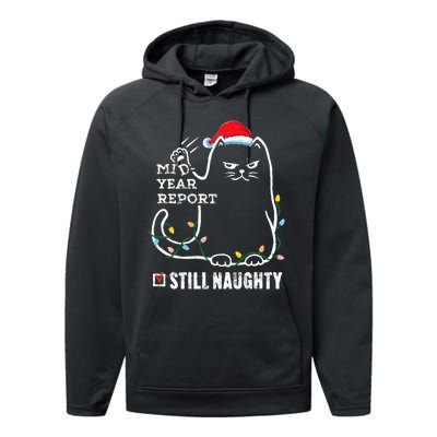 Christmas In July Mid Year Report Still Naughty Santa Cat Performance Fleece Hoodie