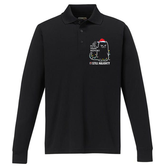 Christmas In July Mid Year Report Still Naughty Santa Cat Performance Long Sleeve Polo