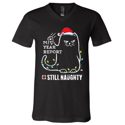 Christmas In July Mid Year Report Still Naughty Santa Cat V-Neck T-Shirt