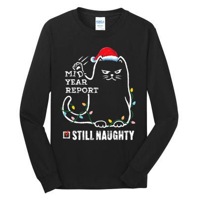 Christmas In July Mid Year Report Still Naughty Santa Cat Tall Long Sleeve T-Shirt