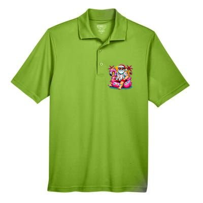 Christmas In July Santa Flamingo Float Summer Xmas Men's Origin Performance Pique Polo