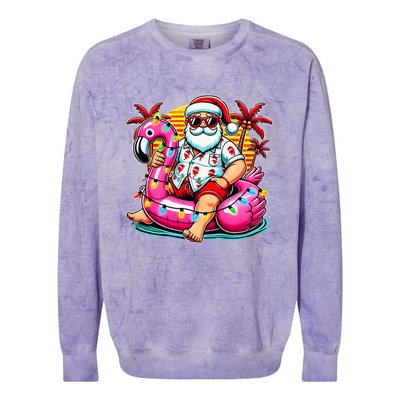 Christmas In July Santa Flamingo Float Summer Xmas Colorblast Crewneck Sweatshirt