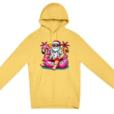 Christmas In July Santa Flamingo Float Summer Xmas Premium Pullover Hoodie