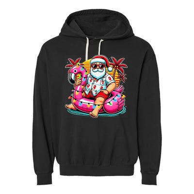 Christmas In July Santa Flamingo Float Summer Xmas Garment-Dyed Fleece Hoodie