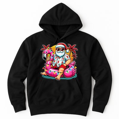 Christmas In July Santa Flamingo Float Summer Xmas Hoodie
