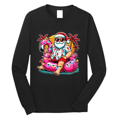 Christmas In July Santa Flamingo Float Summer Xmas Long Sleeve Shirt