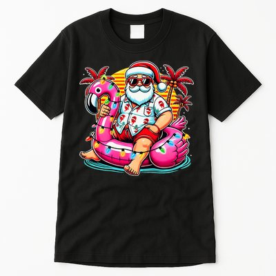 Christmas In July Santa Flamingo Float Summer Xmas Tall T-Shirt