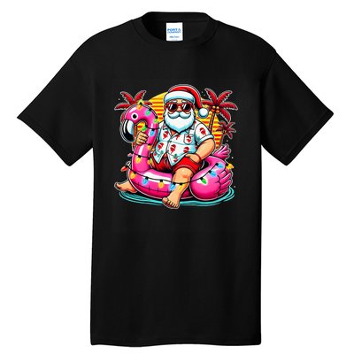 Christmas In July Santa Flamingo Float Summer Xmas Tall T-Shirt