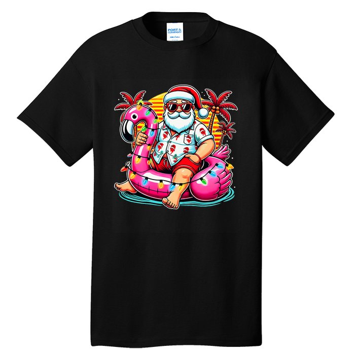 Christmas In July Santa Flamingo Float Summer Xmas Tall T-Shirt