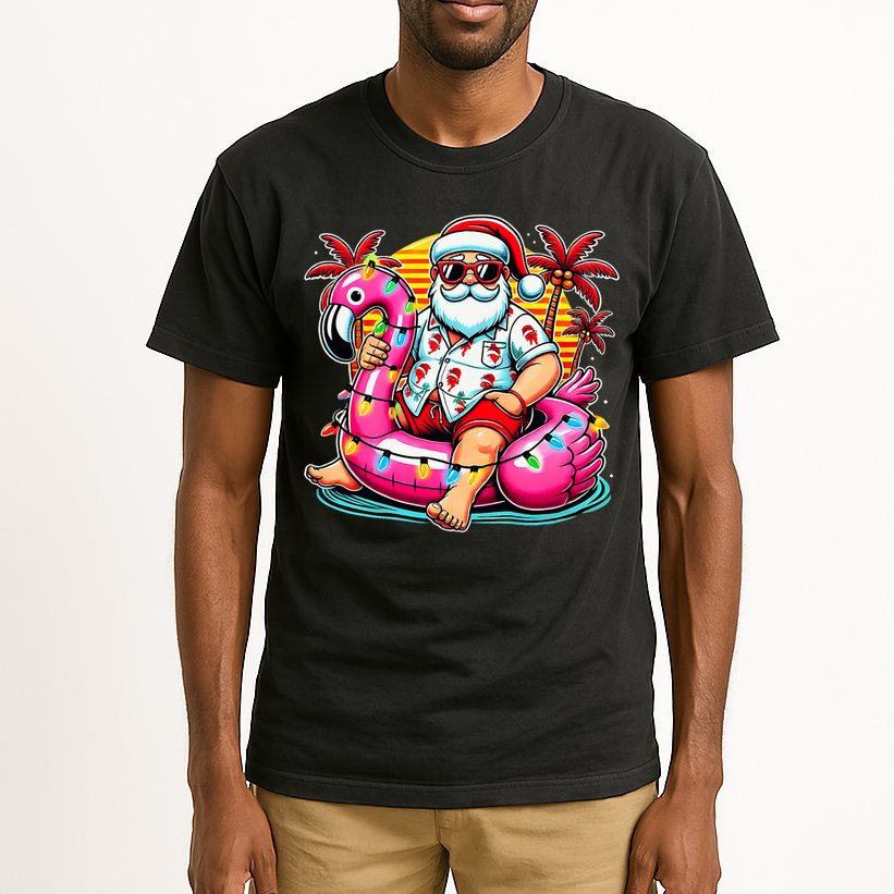 Christmas In July Santa Flamingo Float Summer Xmas Tall T-Shirt