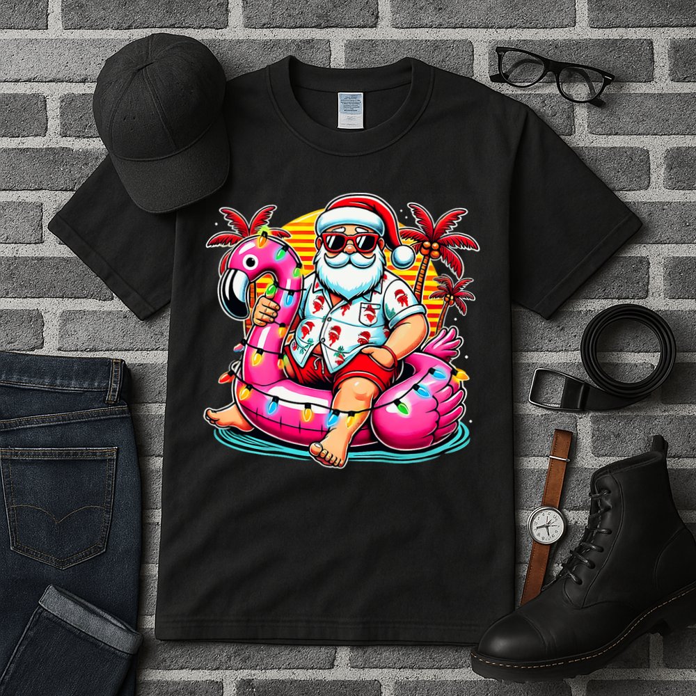 Christmas In July Santa Flamingo Float Summer Xmas Tall T-Shirt