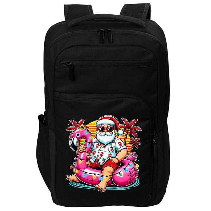 Christmas In July Santa Flamingo Float Summer Xmas Impact Tech Backpack