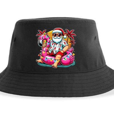 Christmas In July Santa Flamingo Float Summer Xmas Sustainable Bucket Hat