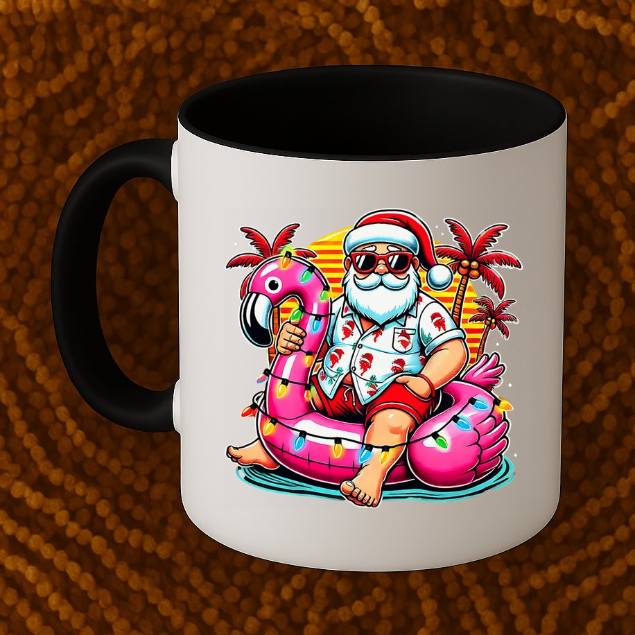 Christmas In July Santa Flamingo Float Summer Xmas Mug