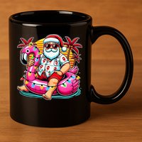 Christmas In July Santa Flamingo Float Summer Xmas 11oz C Handle Ceramic Mug