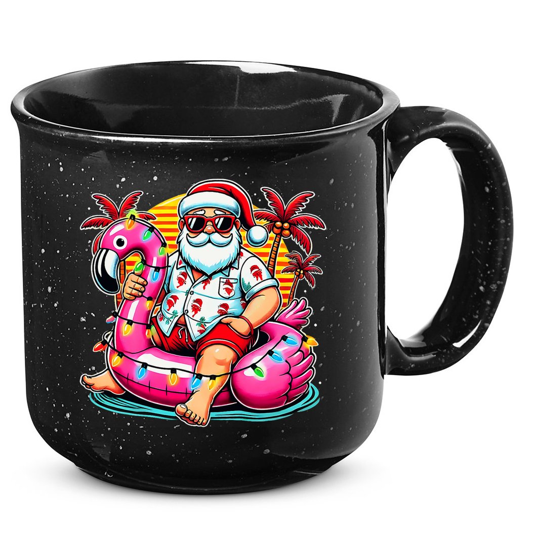 Christmas In July Santa Flamingo Float Summer Xmas 15oz Campfire Ceramic Mug