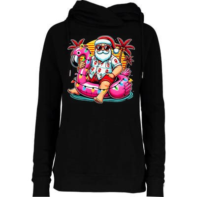 Christmas In July Santa Flamingo Float Summer Xmas Womens Funnel Neck Pullover Hood