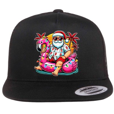 Christmas In July Santa Flamingo Float Summer Xmas Flat Bill Trucker Hat