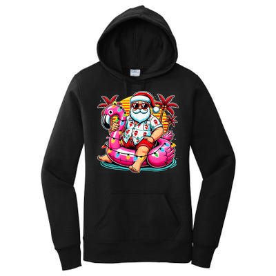 Christmas In July Santa Flamingo Float Summer Xmas Women's Pullover Hoodie