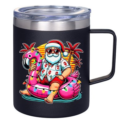 Christmas In July Santa Flamingo Float Summer Xmas 12oz Stainless Steel Coffee Mug
