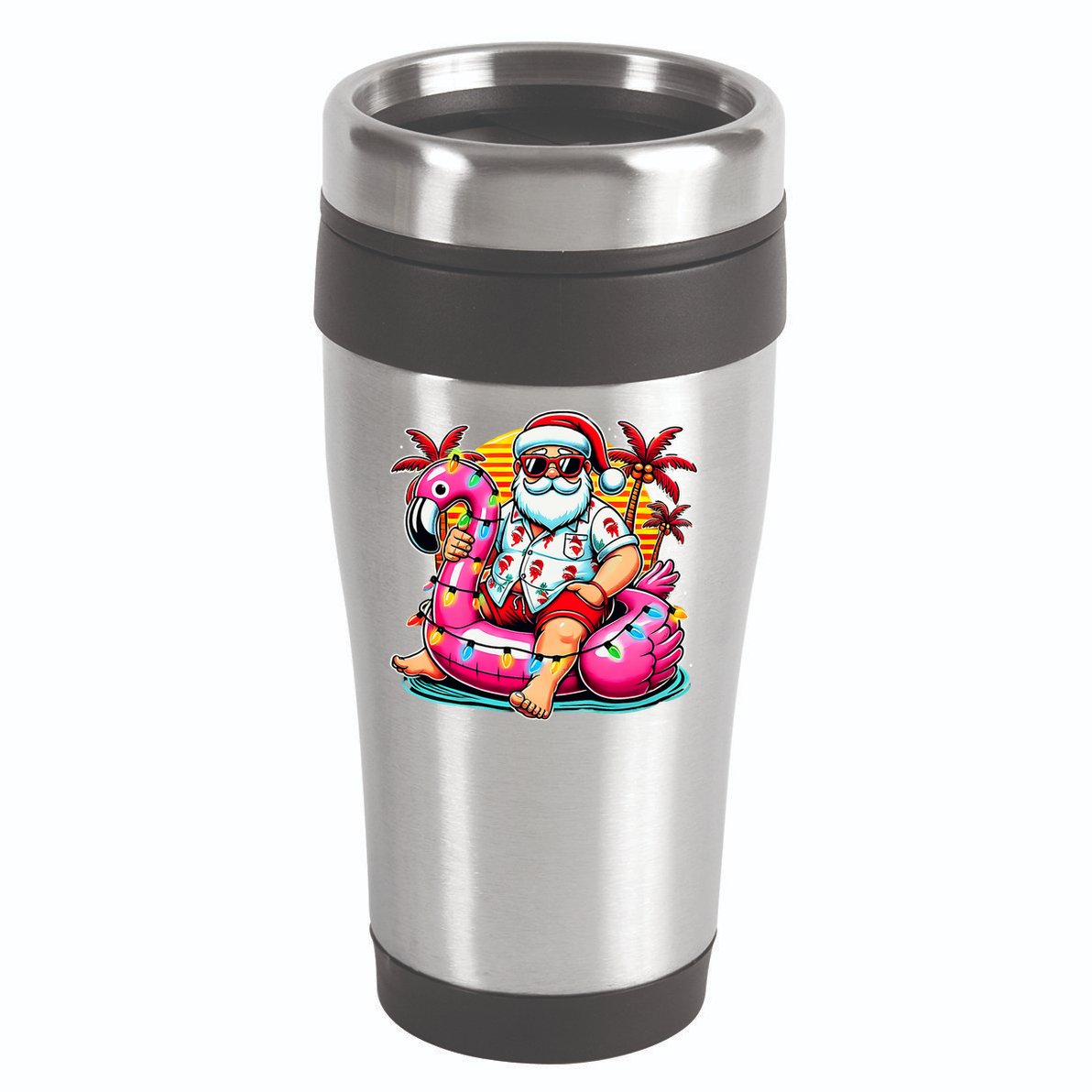 Christmas In July Santa Flamingo Float Summer Xmas 16oz Travel Tumbler