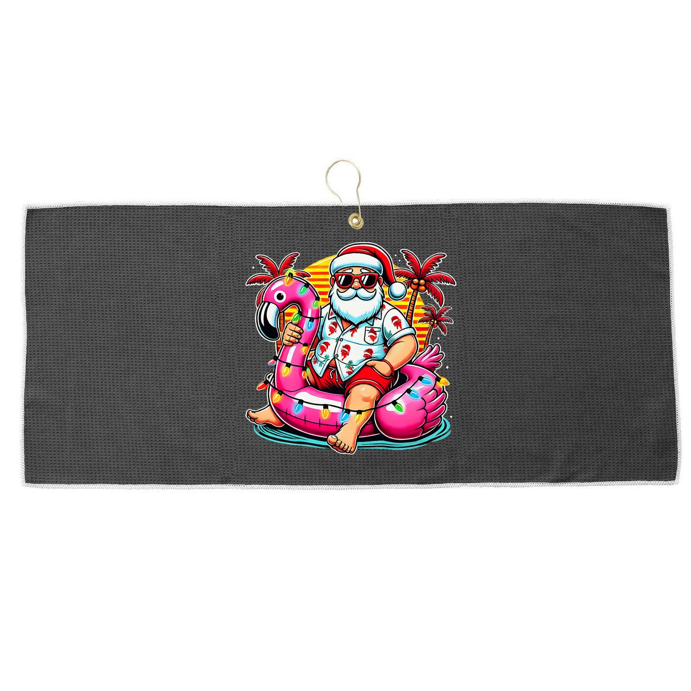 Christmas In July Santa Flamingo Float Summer Xmas Large Microfiber Waffle Golf Towel