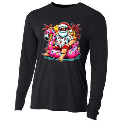 Christmas In July Santa Flamingo Float Summer Xmas Cooling Performance Long Sleeve Crew