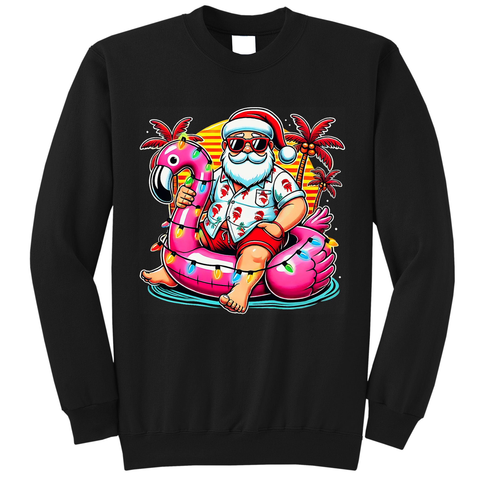 Christmas In July Santa Flamingo Float Summer Xmas Tall Sweatshirt