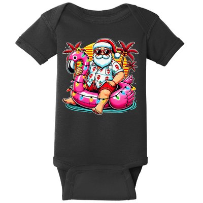 Christmas In July Santa Flamingo Float Summer Xmas Baby Bodysuit