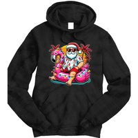 Christmas In July Santa Flamingo Float Summer Xmas Tie Dye Hoodie