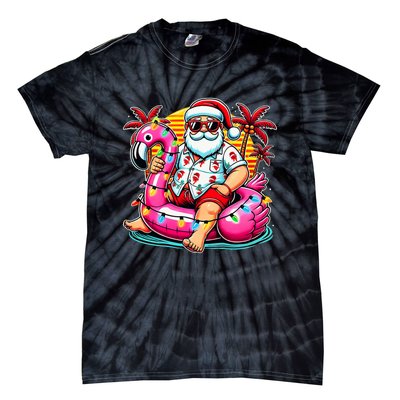 Christmas In July Santa Flamingo Float Summer Xmas Tie-Dye T-Shirt