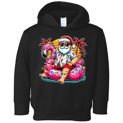 Christmas In July Santa Flamingo Float Summer Xmas Toddler Hoodie