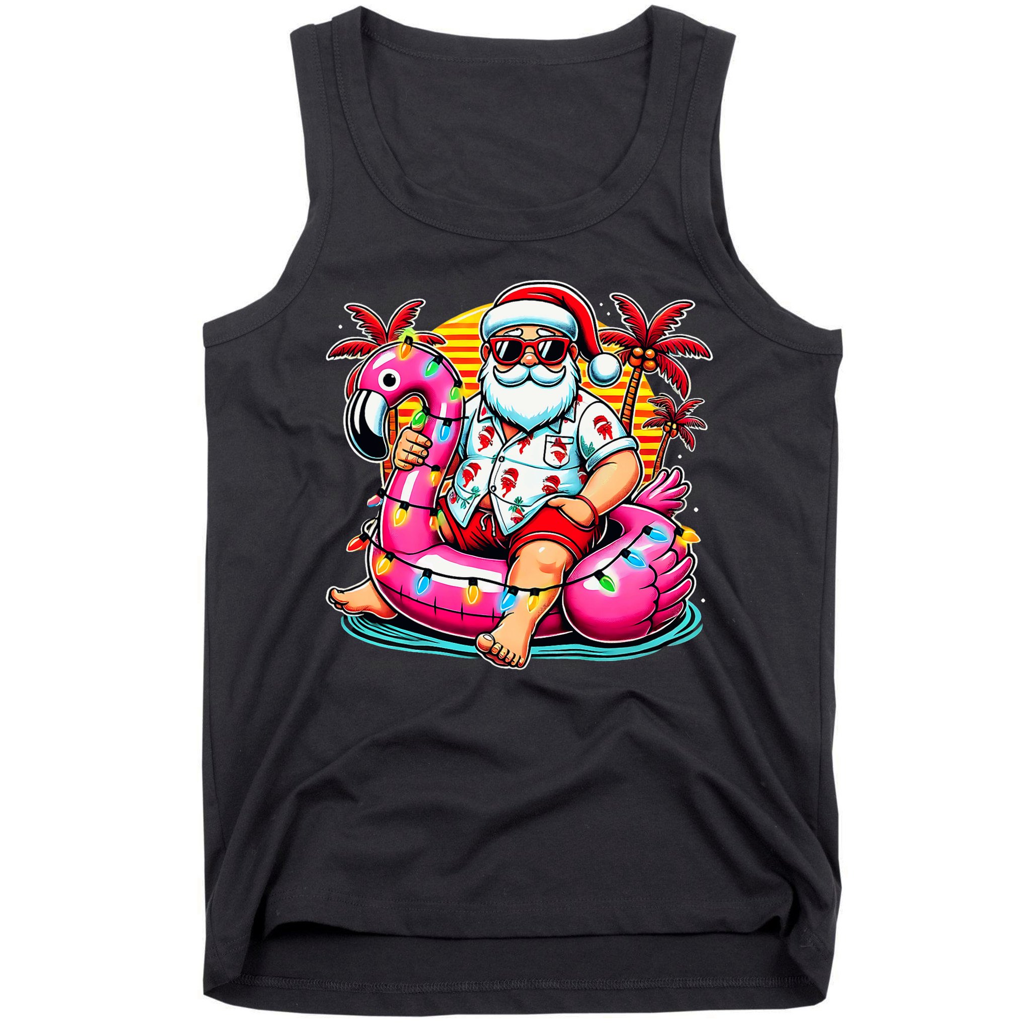 Christmas In July Santa Flamingo Float Summer Xmas Tank Top