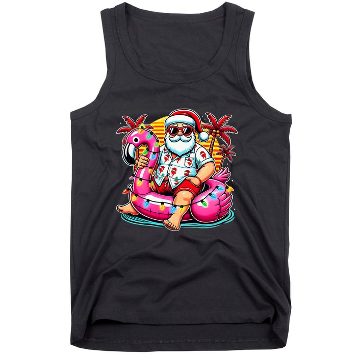 Christmas In July Santa Flamingo Float Summer Xmas Tank Top