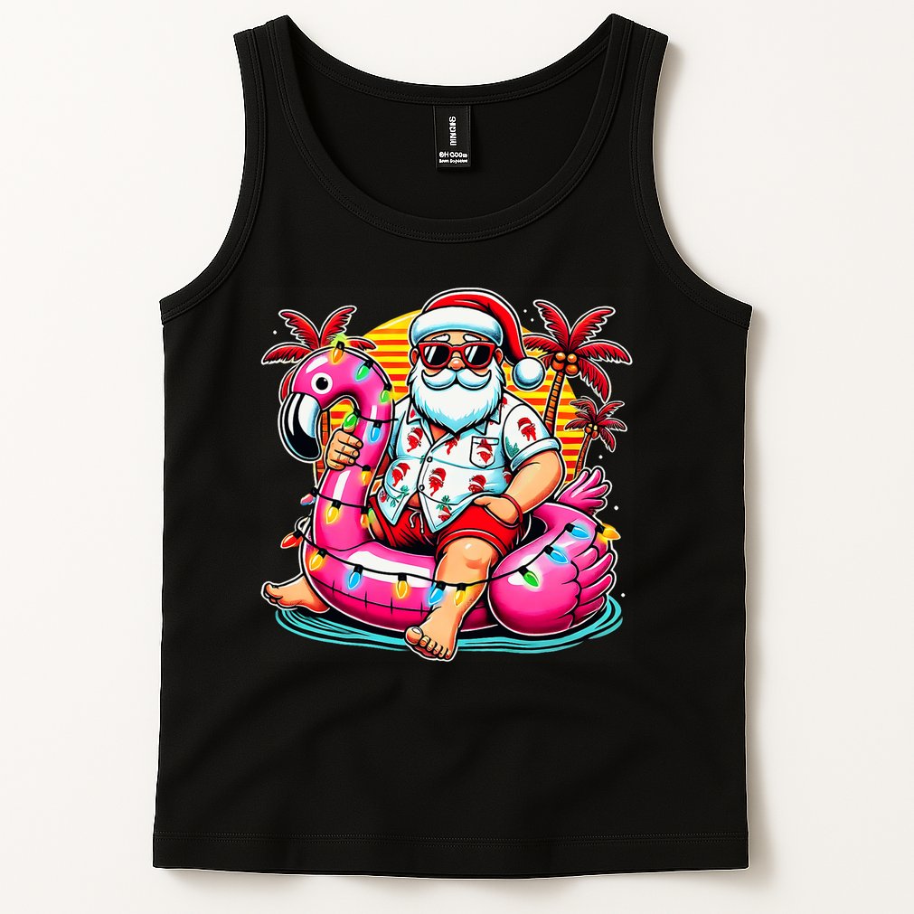 Christmas In July Santa Flamingo Float Summer Xmas Tank Top