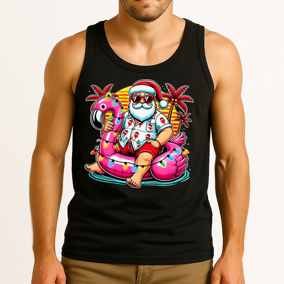 Christmas In July Santa Flamingo Float Summer Xmas Tank Top