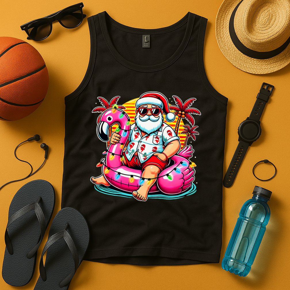 Christmas In July Santa Flamingo Float Summer Xmas Tank Top