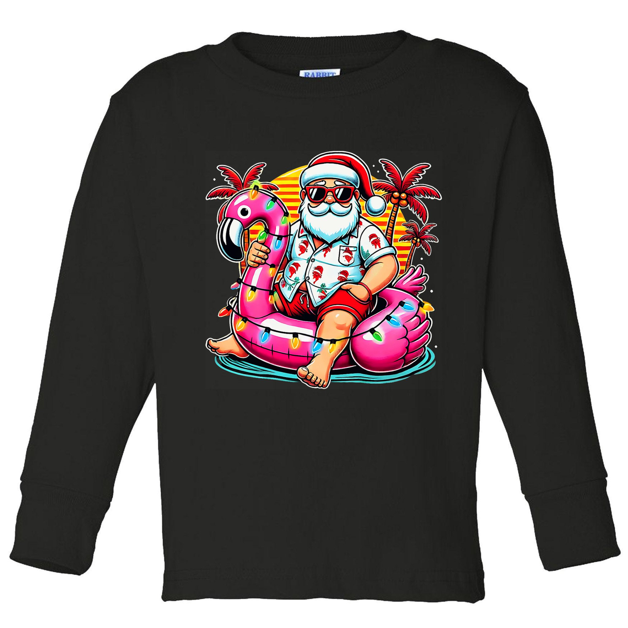 Christmas In July Santa Flamingo Float Summer Xmas Toddler Long Sleeve Shirt