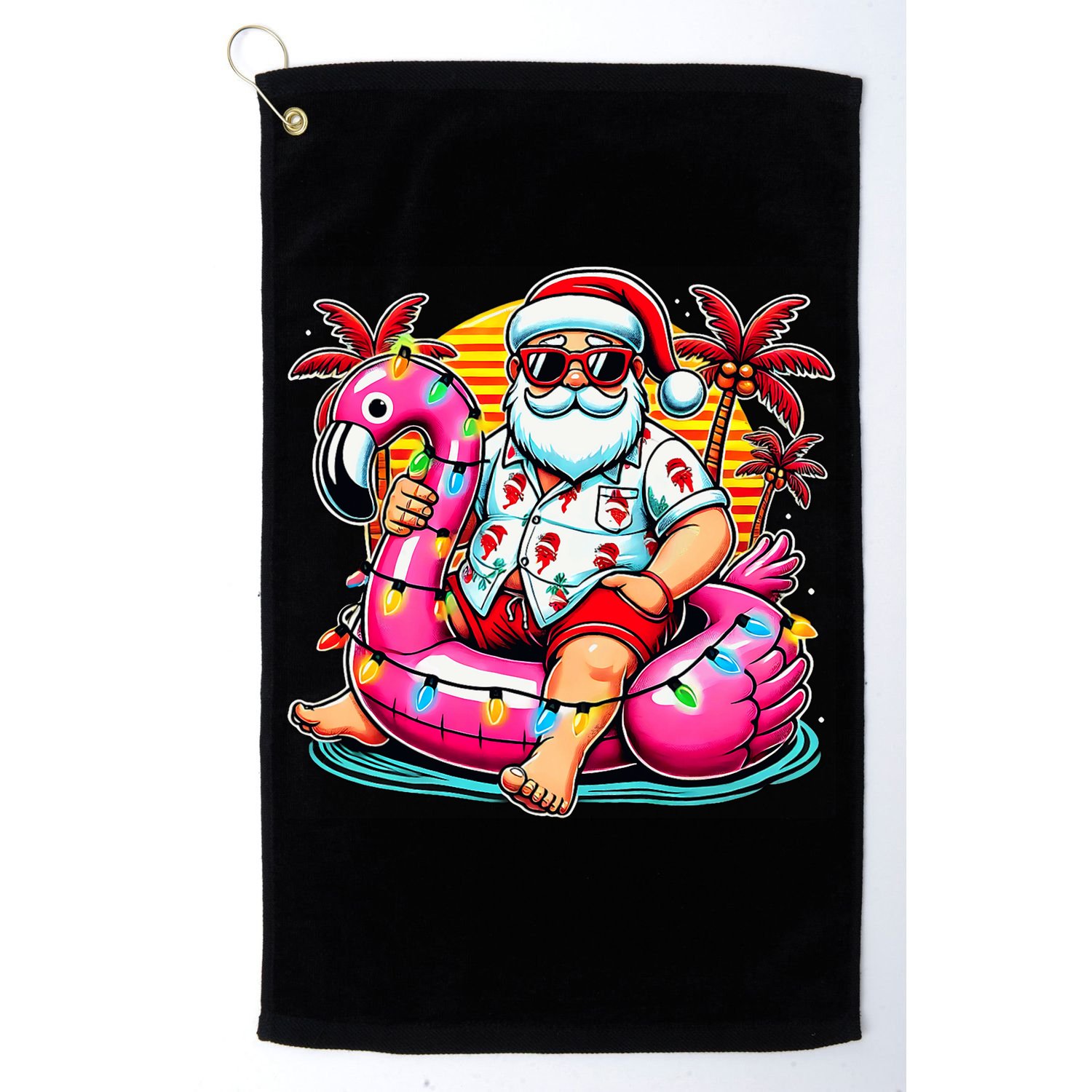 Christmas In July Santa Flamingo Float Summer Xmas Golf Towel