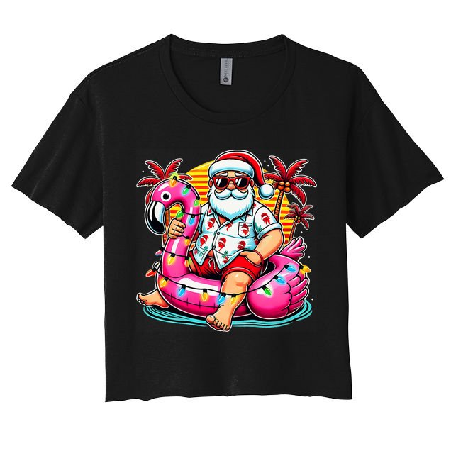 Christmas In July Santa Flamingo Float Summer Xmas Crop Top