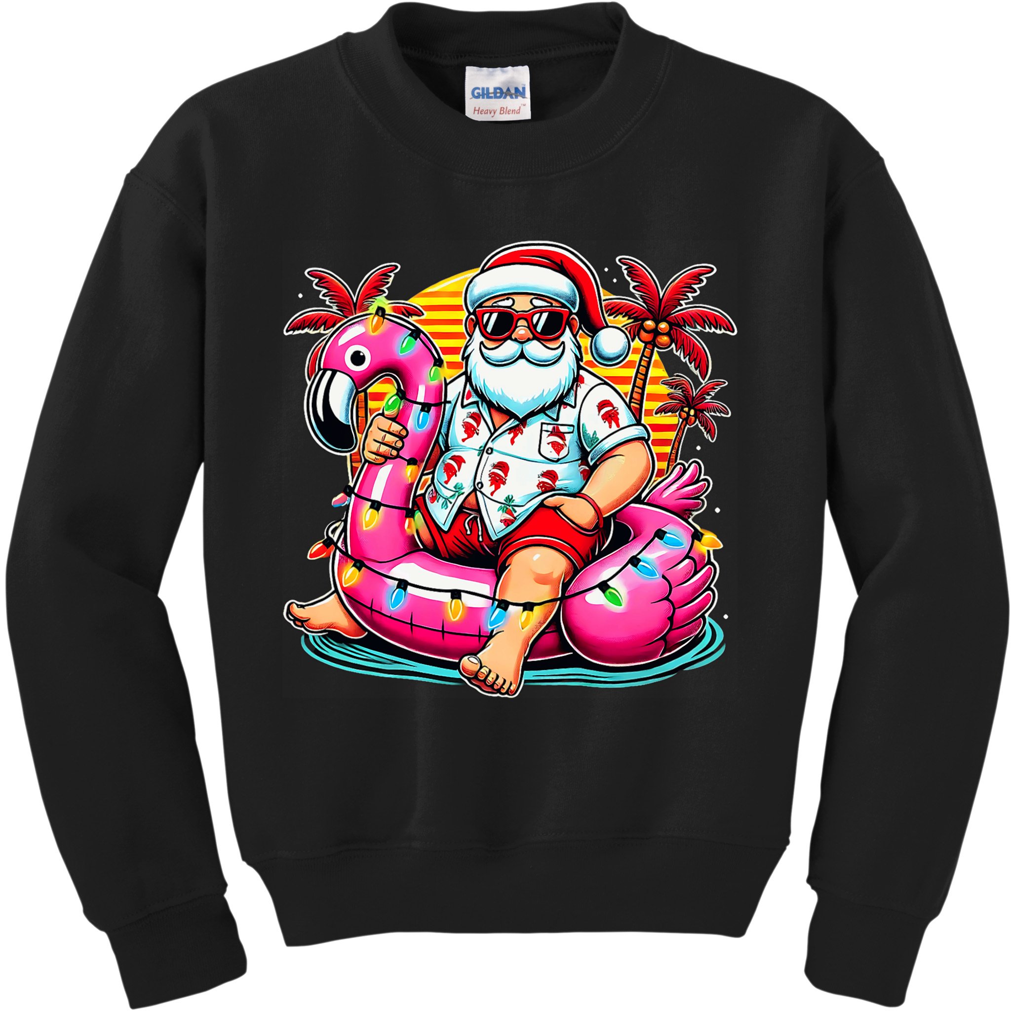 Christmas In July Santa Flamingo Float Summer Xmas Kids Sweatshirt