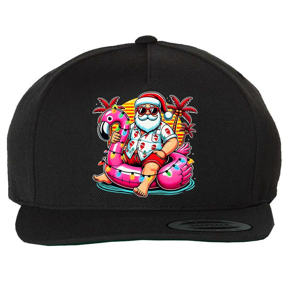 Christmas In July Santa Flamingo Float Summer Xmas Wool Snapback Cap