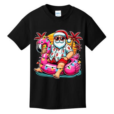 Christmas In July Santa Flamingo Float Summer Xmas Kids T-Shirt
