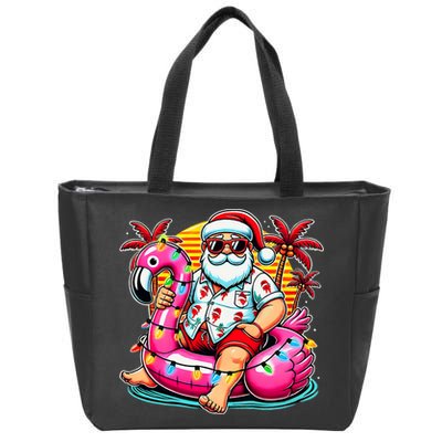 Christmas In July Santa Flamingo Float Summer Xmas Zip Tote Bag